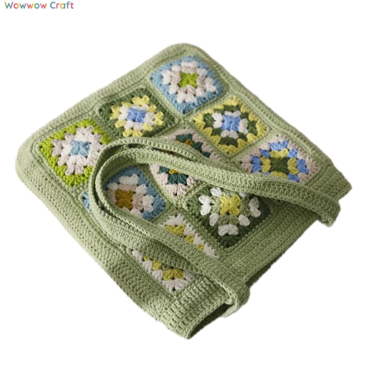 Shoulder Bags,Totes,Handmade Crochet Bags,Light Green Granny Square Tote crocheted with Snow Fairy Yarn - High quality handmade crocheted shoulder bag